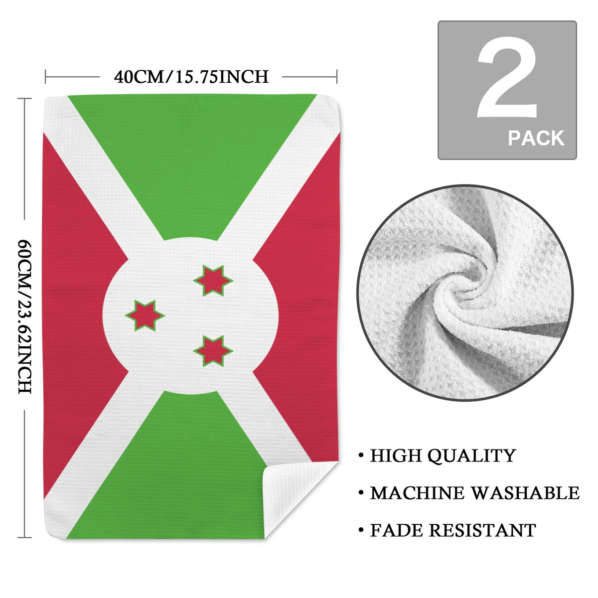 Buruindi Flag Inspired Kitchen Towel 40X60cm (Pack of 2) | Printed In the USA