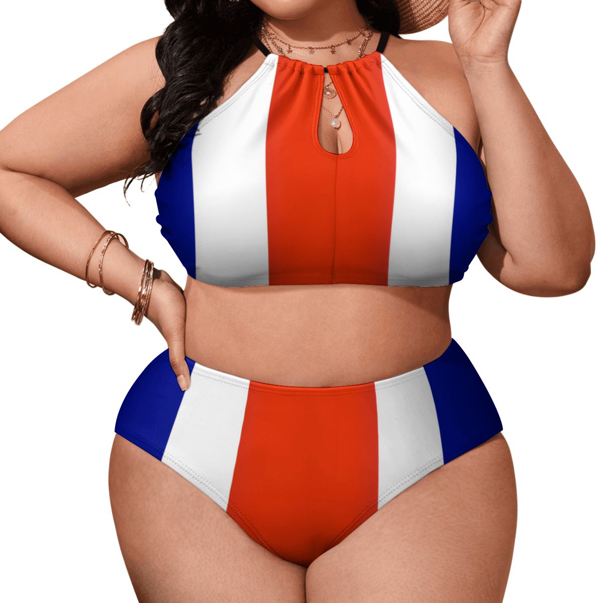 Costa Rica Flag Inspired Plus Size High Waisted Bikini