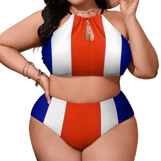 Costa Rica Flag Inspired Plus Size High Waisted Bikini