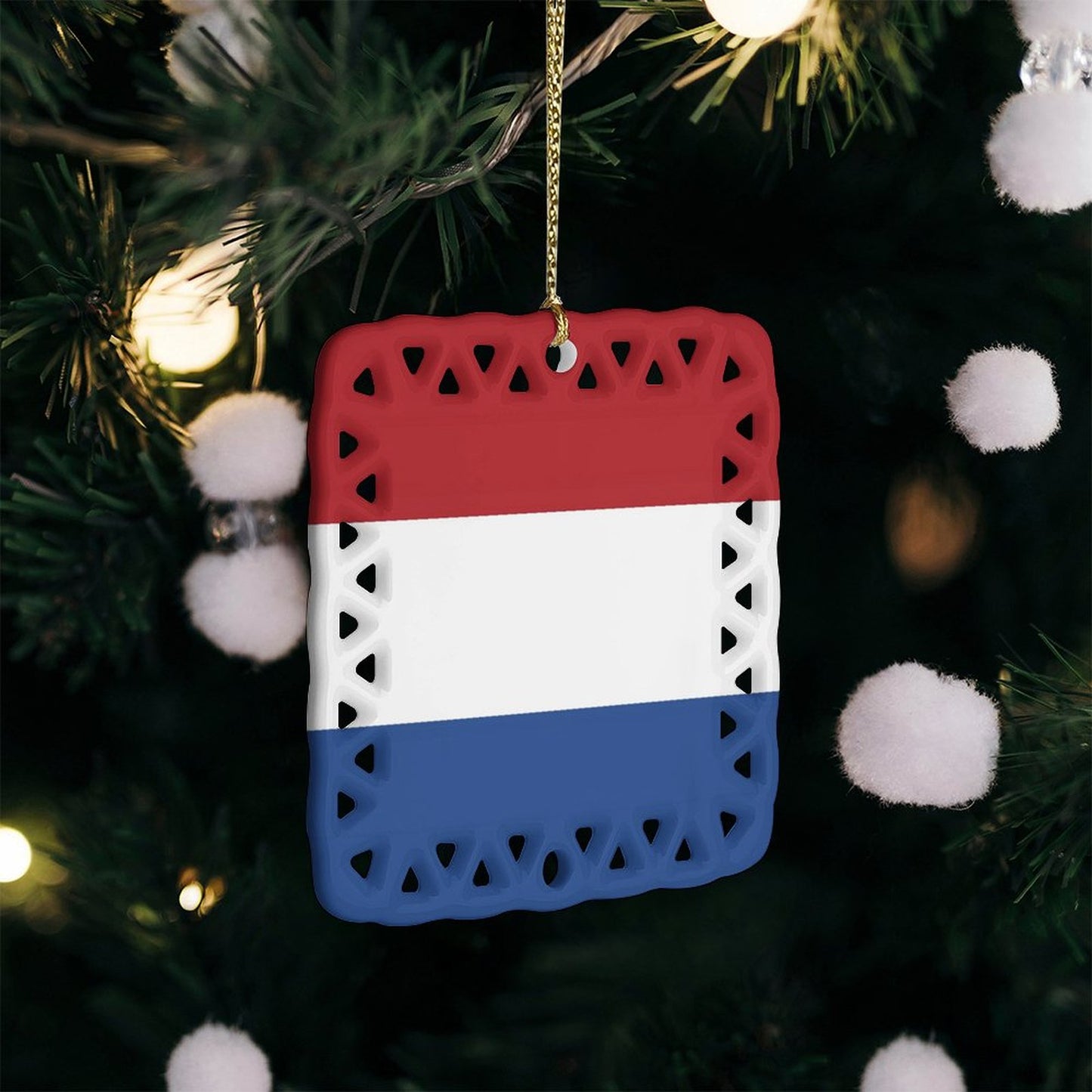 Netherlands Flag Inspired Square Ceramic Ornament Made in the USA