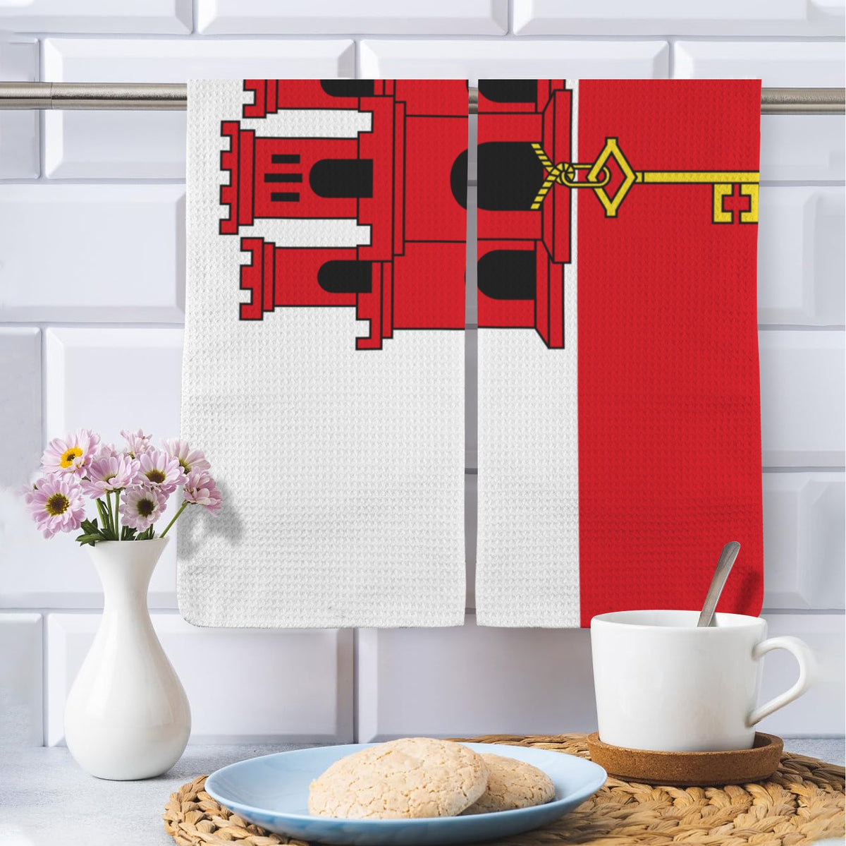 Gibralter Flag Inspired Kitchen Towel 40X60cm (Pack of 2) | Printed In the USA