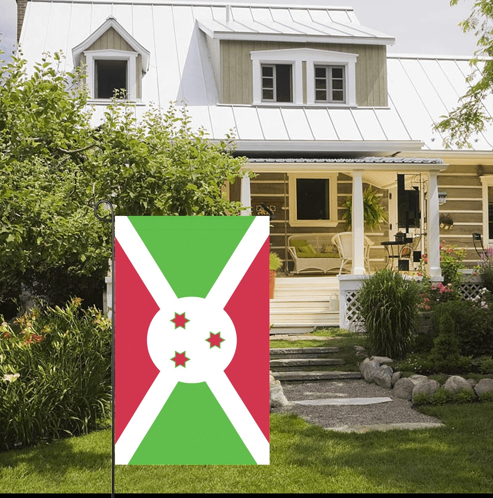 [Luv My Flag] Burundi flag displayed in front of house.