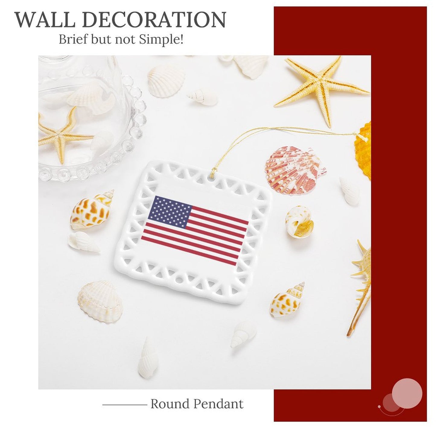 USA/American Flag Inspired Square Ceramic Ornament Made in the USA