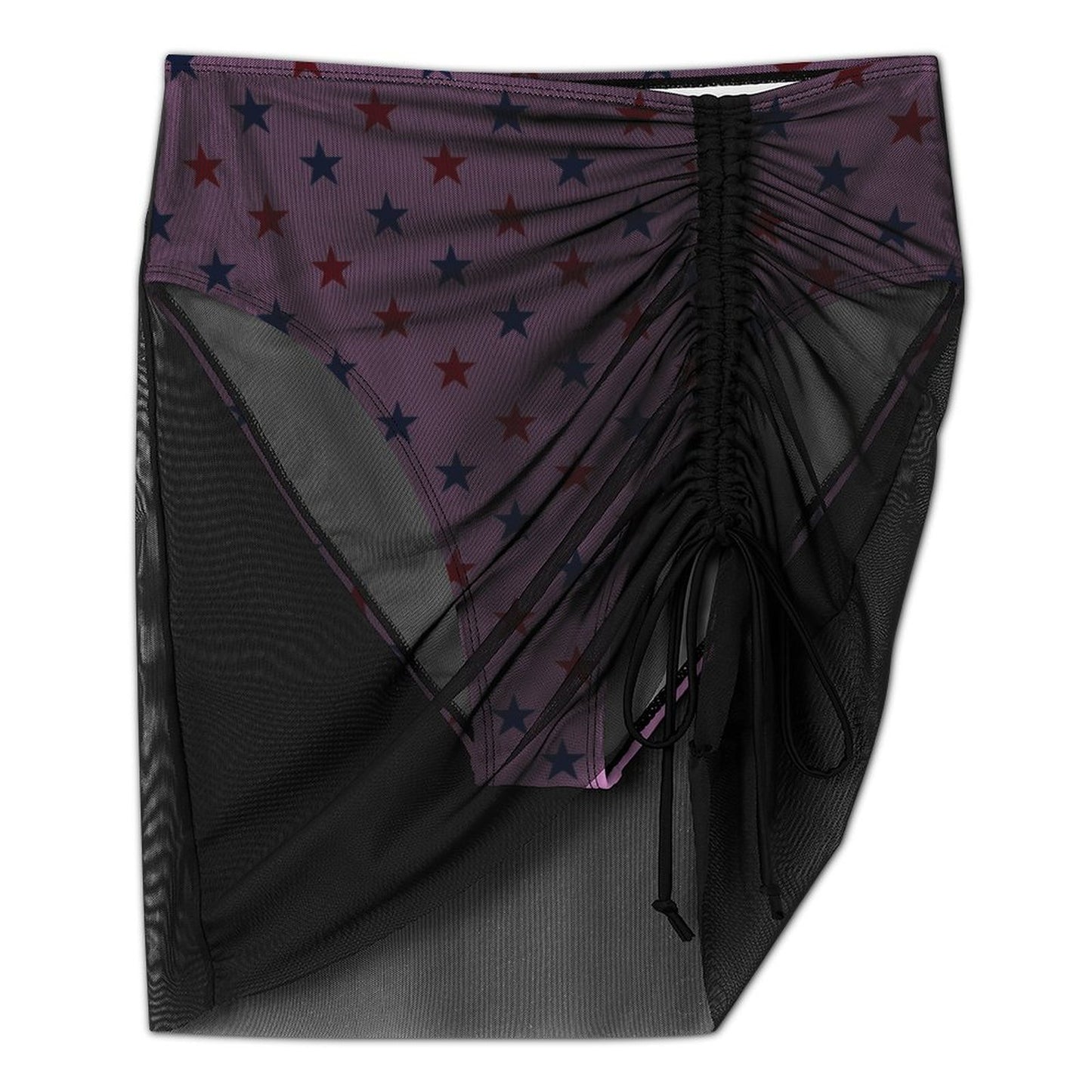 USA/American Flag Inspired Red & Blue Stars & Stripes Pattern Women's Mesh Drawstring Skirt and Swimsuit Set