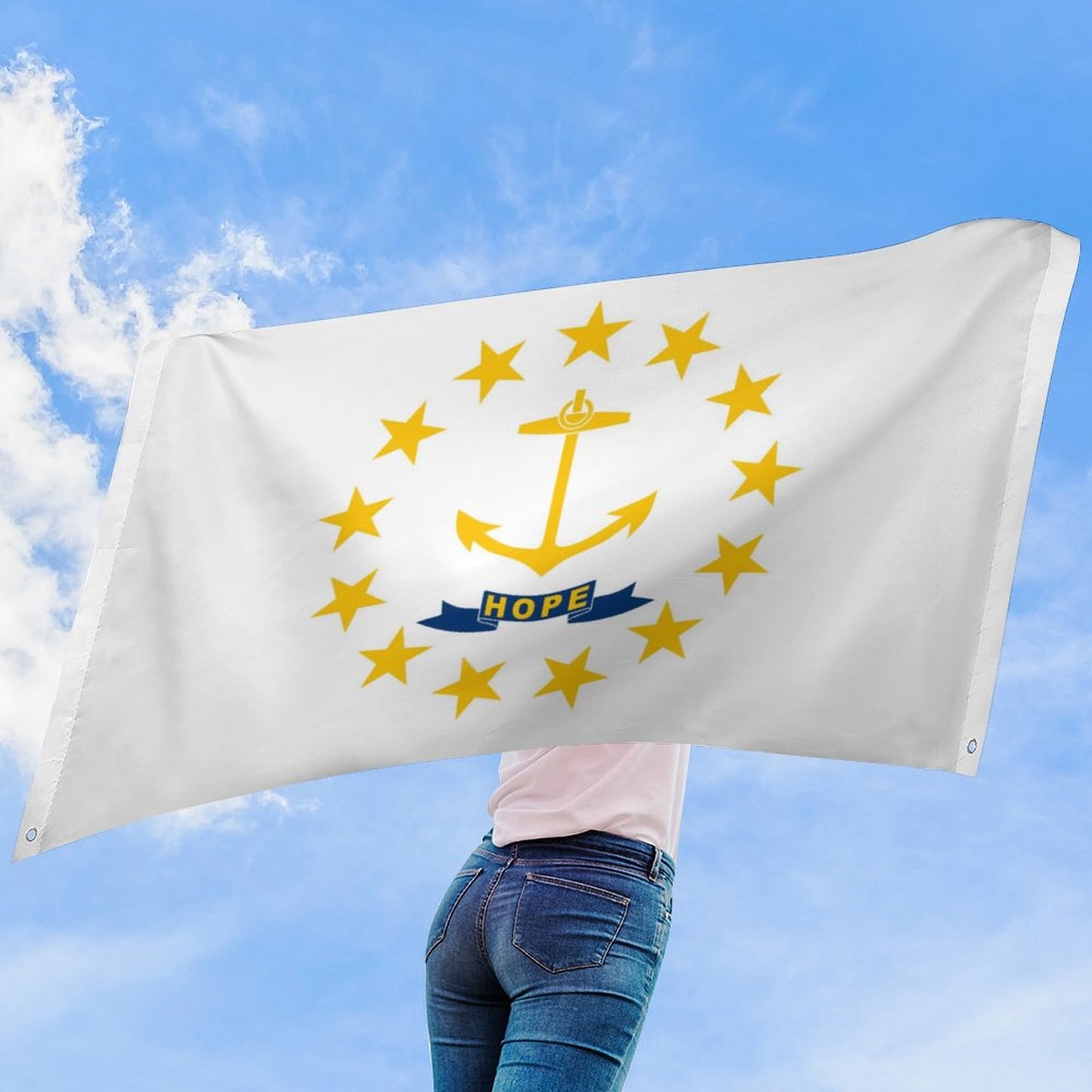 Rhode Island Flag Inspired Wall Mount Flag with Four Grommets (35x59 in)