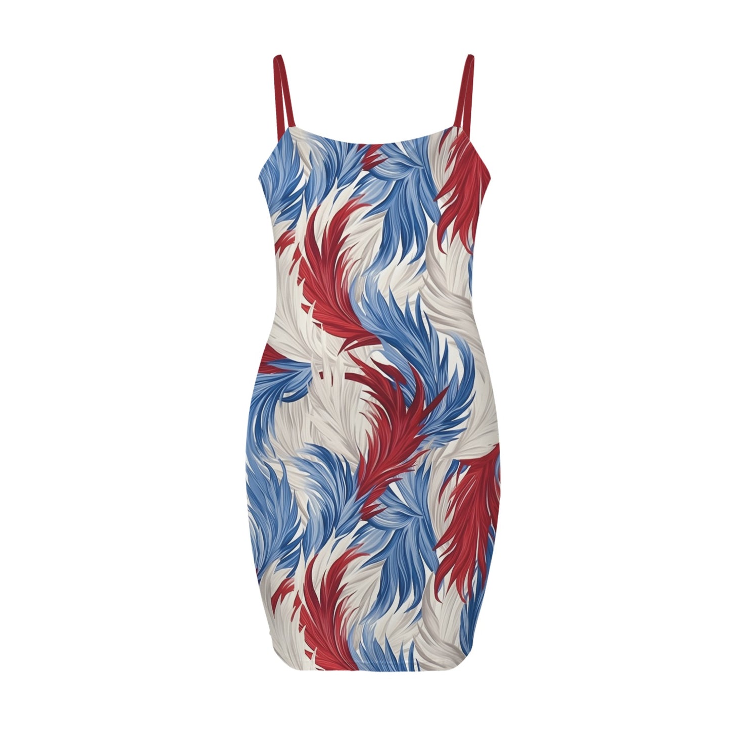 USA/American Flag Inspired Feather Pattern Backless Spaghetti Strap Bodycon Dress
