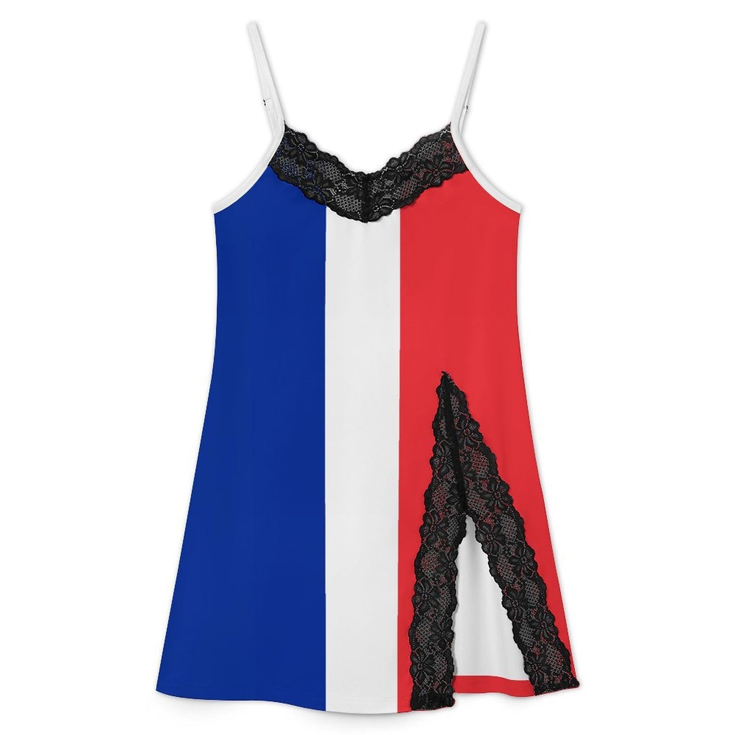 France Flag Inspired Women's Lace Slit Cami Pajama Dress