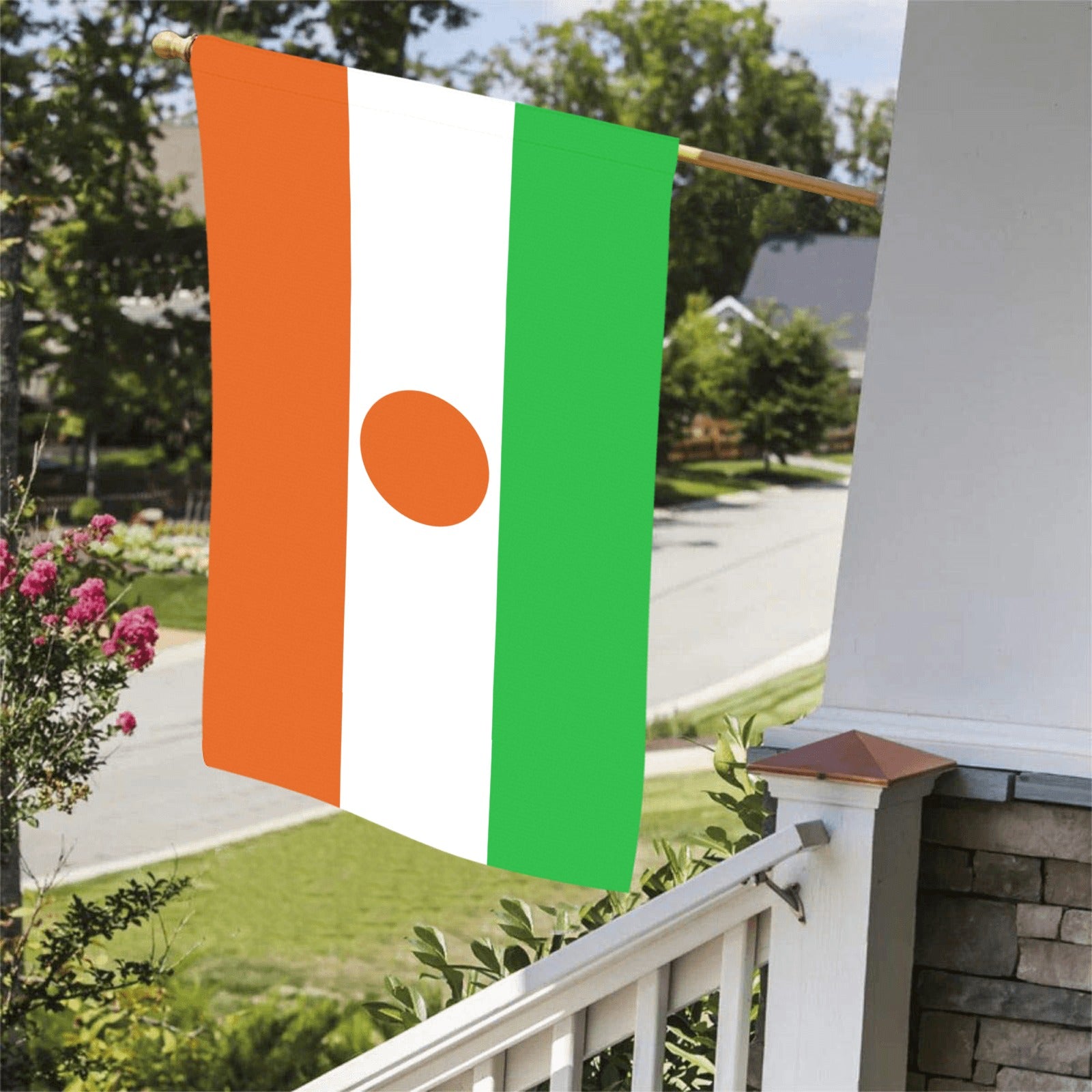 Luv My Flag's Niger flag displayed on porch railing.