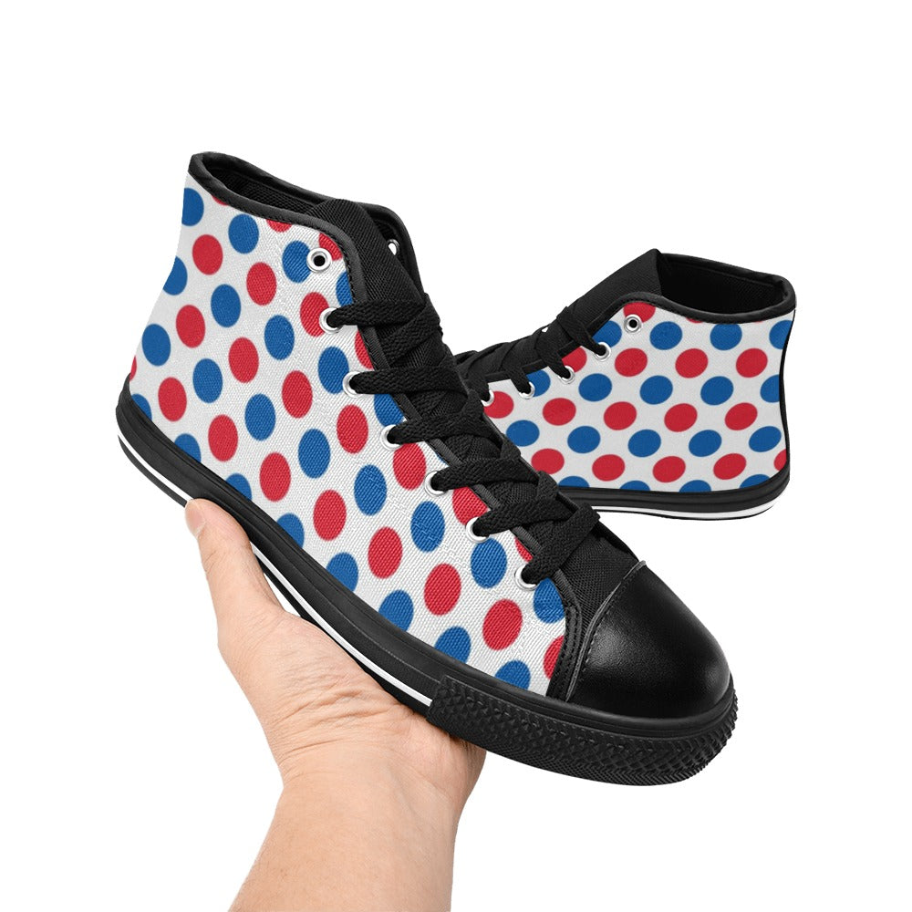 USA/American Flag Inspired Polka Dot Pattern Kid's High Top Canvas Shoes