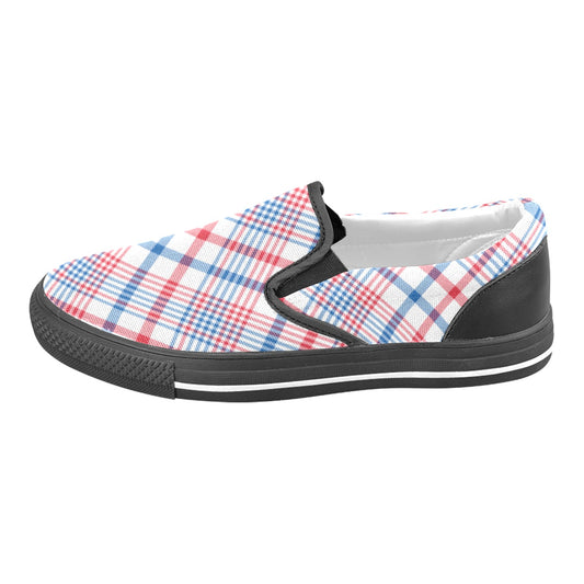 USA/American Flag Inspired Plaid Pattern Men's Slip-on Canvas Shoes