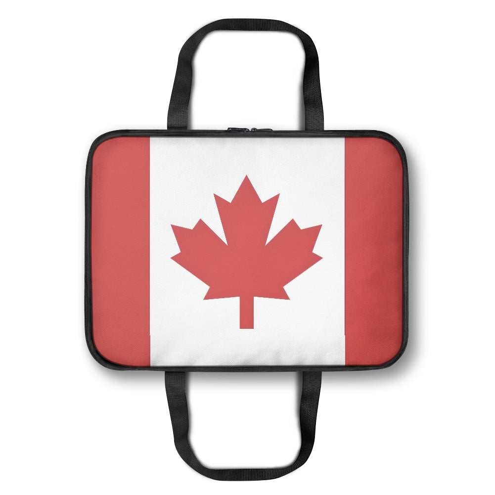 [Brand] laptop bag featuring Canadian flag with maple leaf.