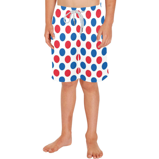 USA/American Flag Inspired Polka Dot Pattern Boys Beach Shorts