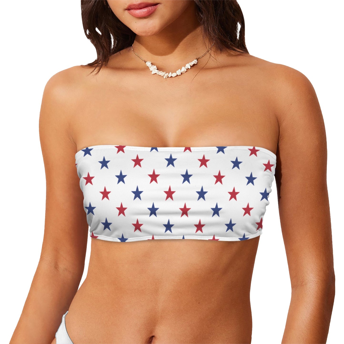 USA/American Flag Inspired Red and Blue Stars Flag Inspired Bandeau Tube Bikini Top