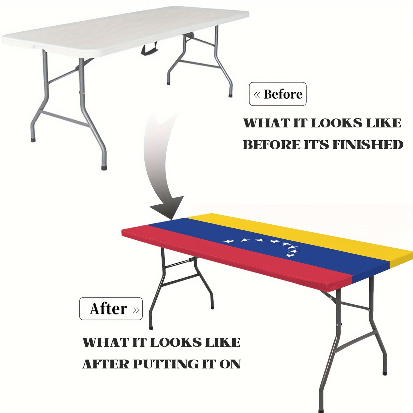 Venezuela Flag Inspired Custom Elastic Fitted Tablecloth 72x30 inch (Made in the USA)