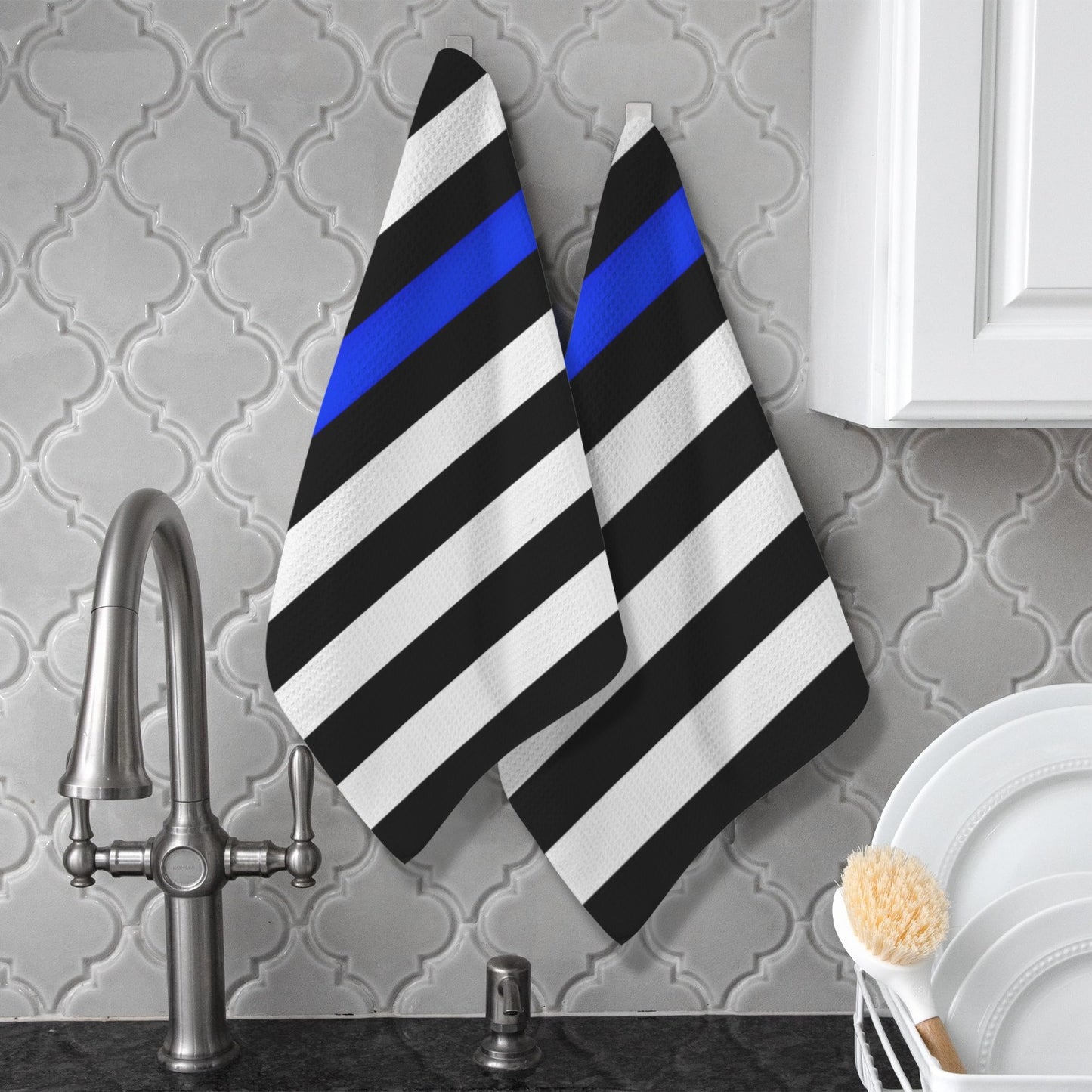 Thin Blue Line Flag Inspired Kitchen Towel 40X60cm (Pack of 2) (Made in the USA)