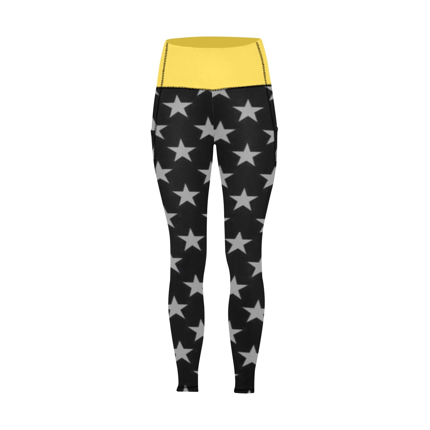 Thin Gold Line Flag Inspired Women's High Waist Leggings with Pockets