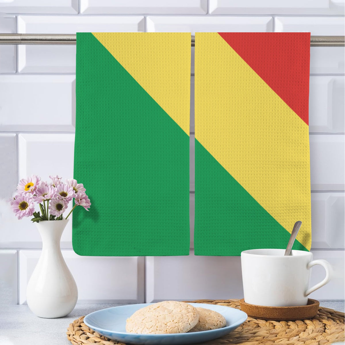 Republic of the Congo Inspired Flag Kitchen Towel 40X60cm (Pack of 2) | Printed In the USA
