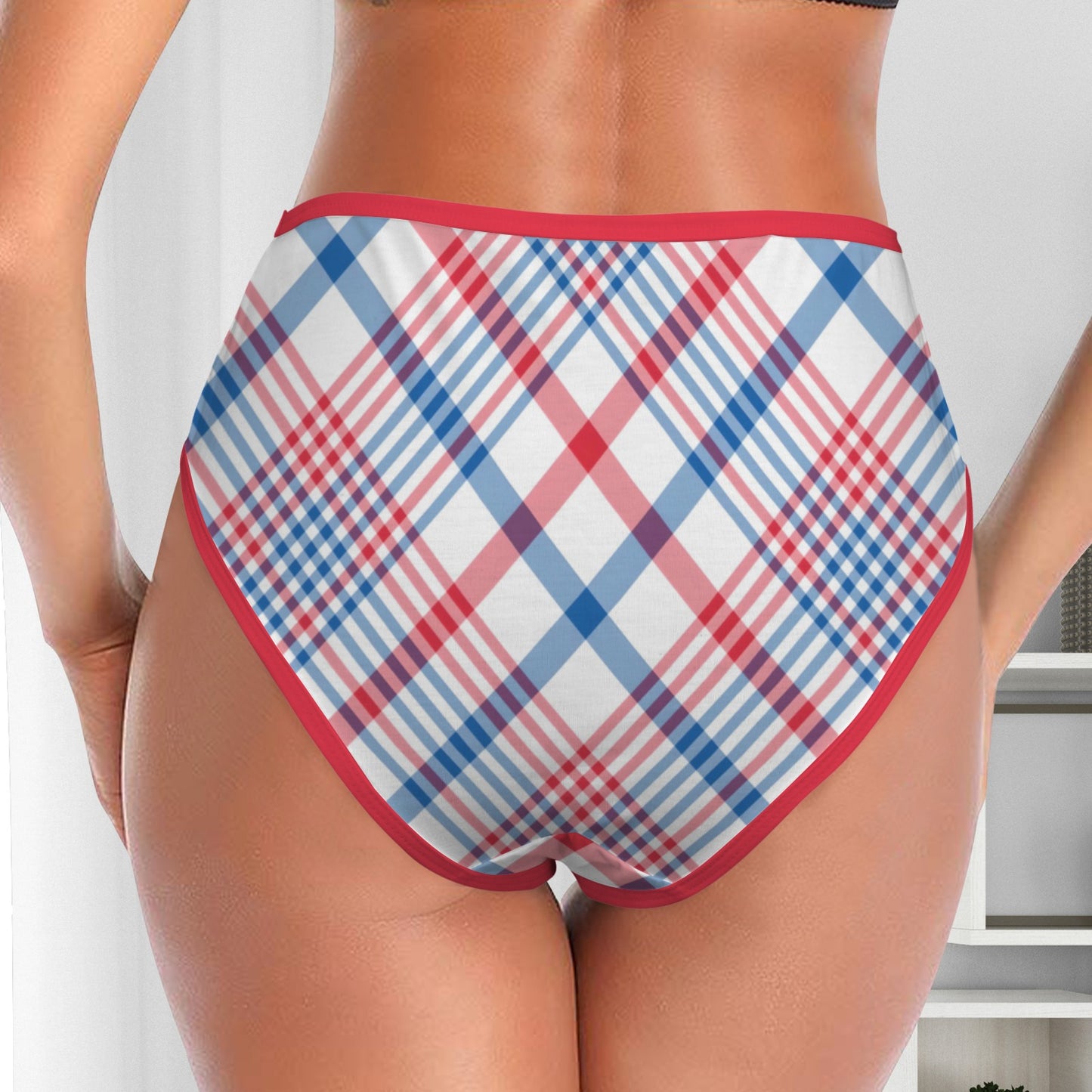 USA/American Flag Inspired Plaid Pattern Women's High Waisted Brief