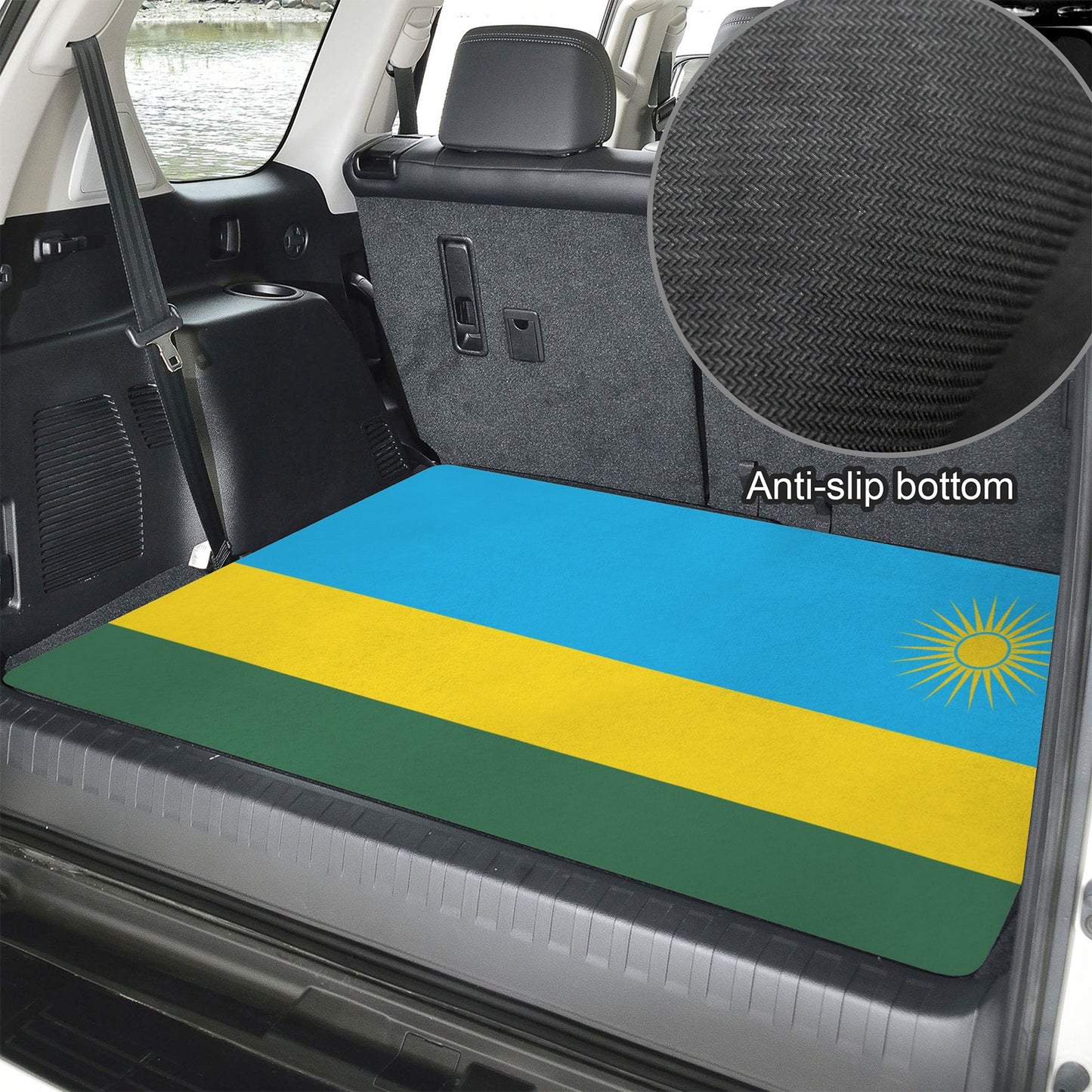 Rwanda Flag Inspired Car Trunk Mat 100 × 75 cm / 39.4 × 30 in Printed in the USA