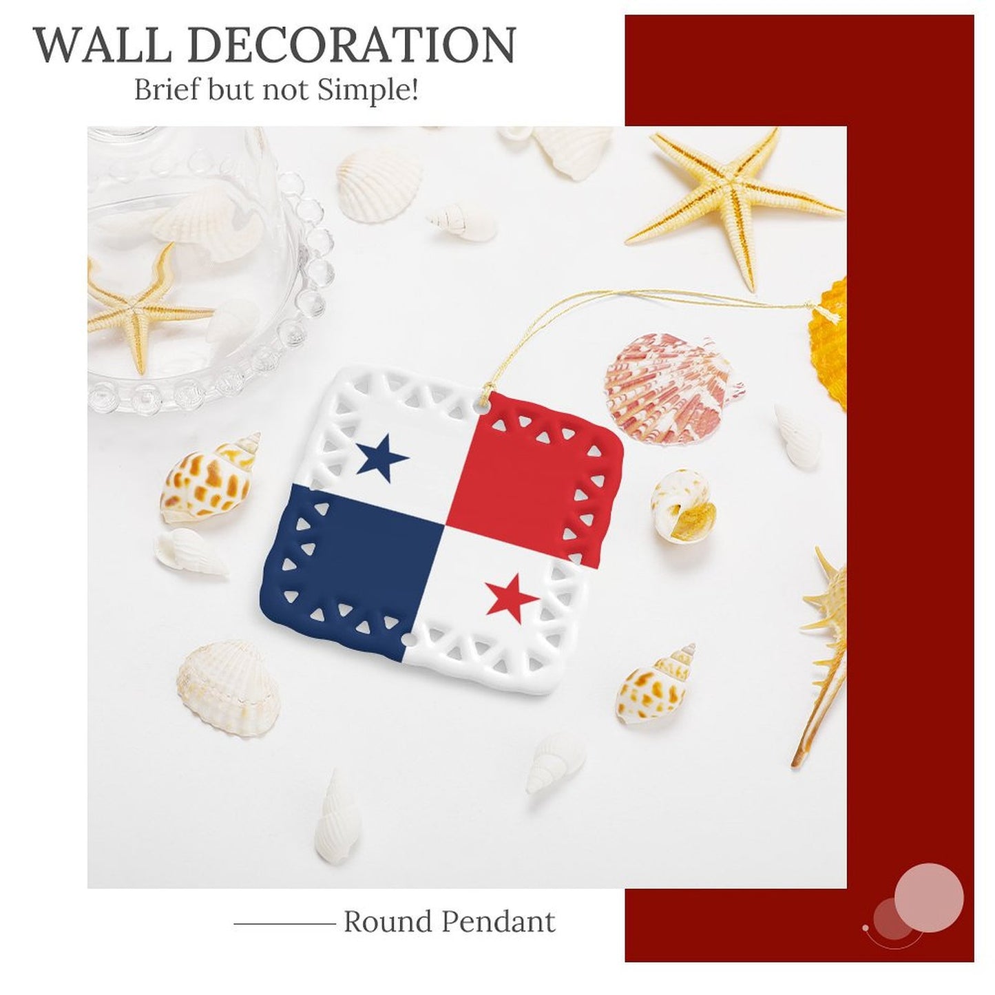 Panama Flag Inspired Square Ceramic Ornament Made in the USA
