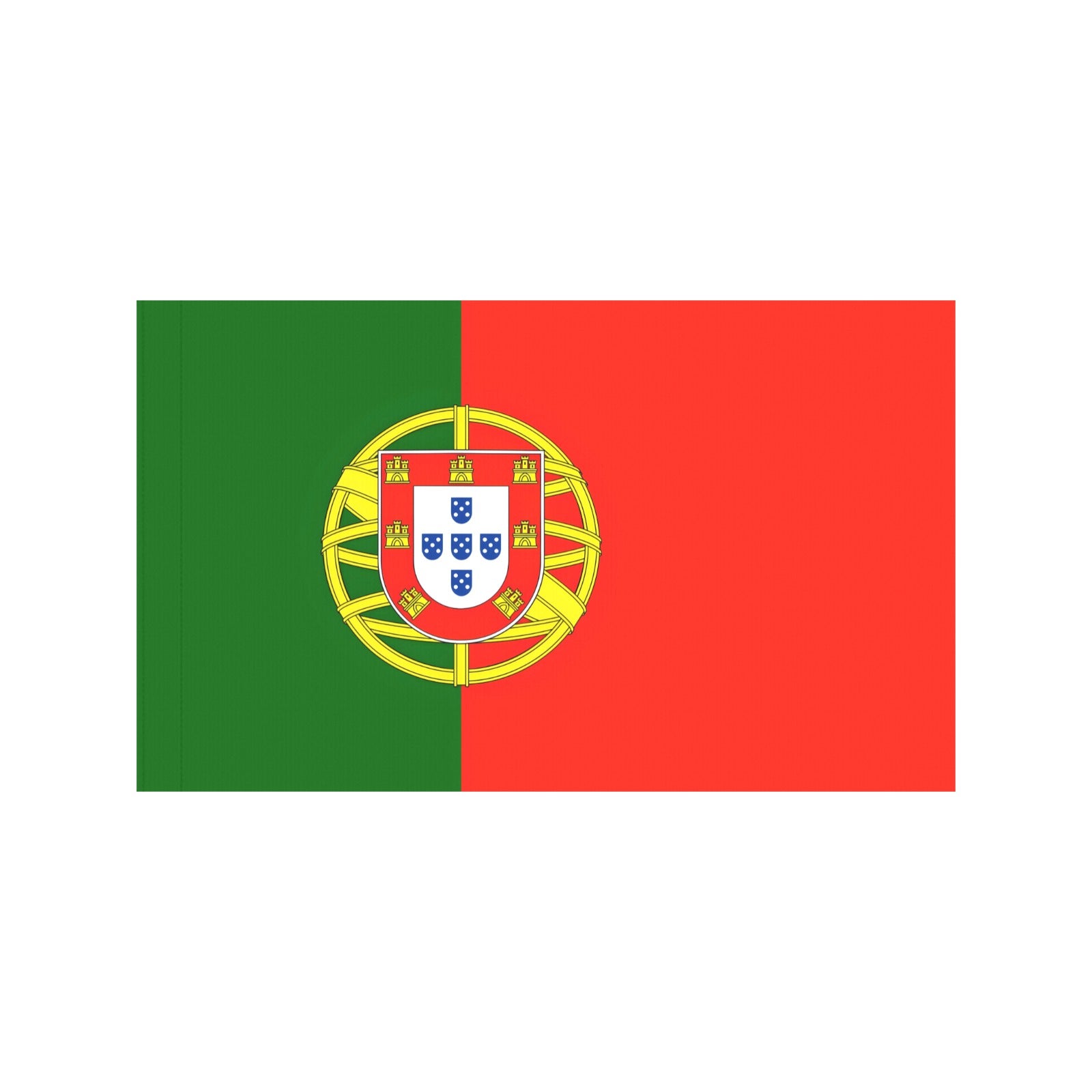 Portugal flag with emblem by Luv My Flag brand.