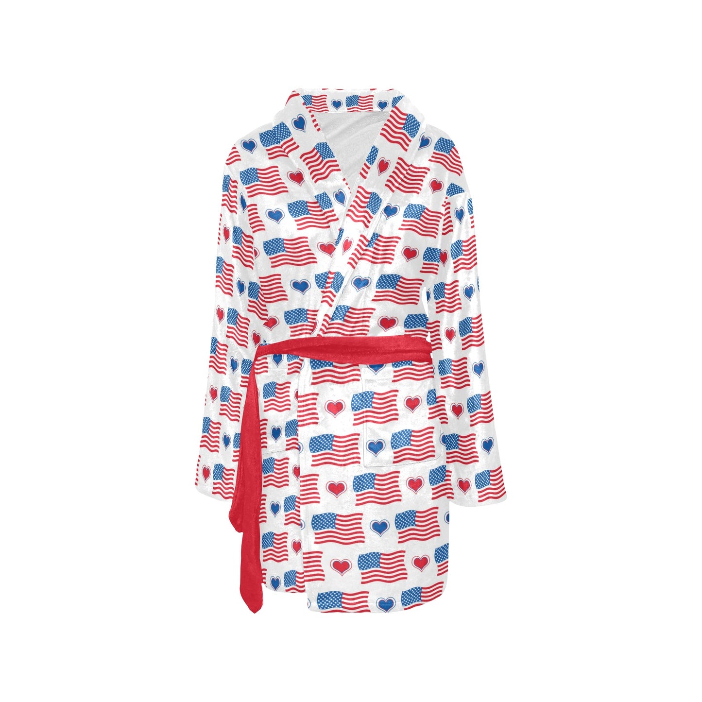 USA/American Flag Inspired Flag and Hearts Pattern Women's Fleece Robe