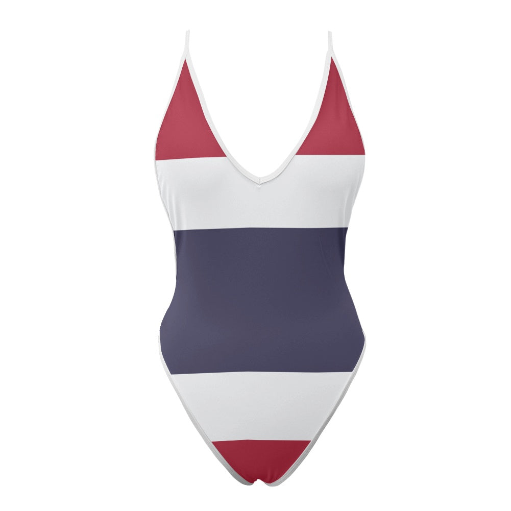 Thailand Flag Inspired One-Piece Thong Swimsuit