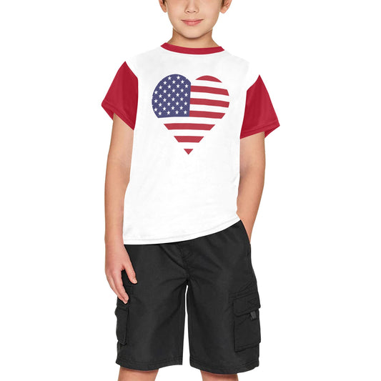 American Flag Heart Boys Crew Neck T-Shirt Made in the USA
