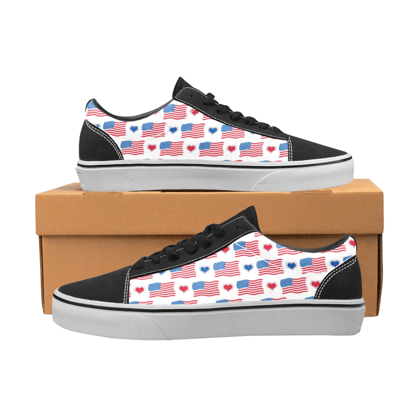 USA/American Flag Inspired Flags & Hearts Pattern Women's Lace-Up Canvas Shoes