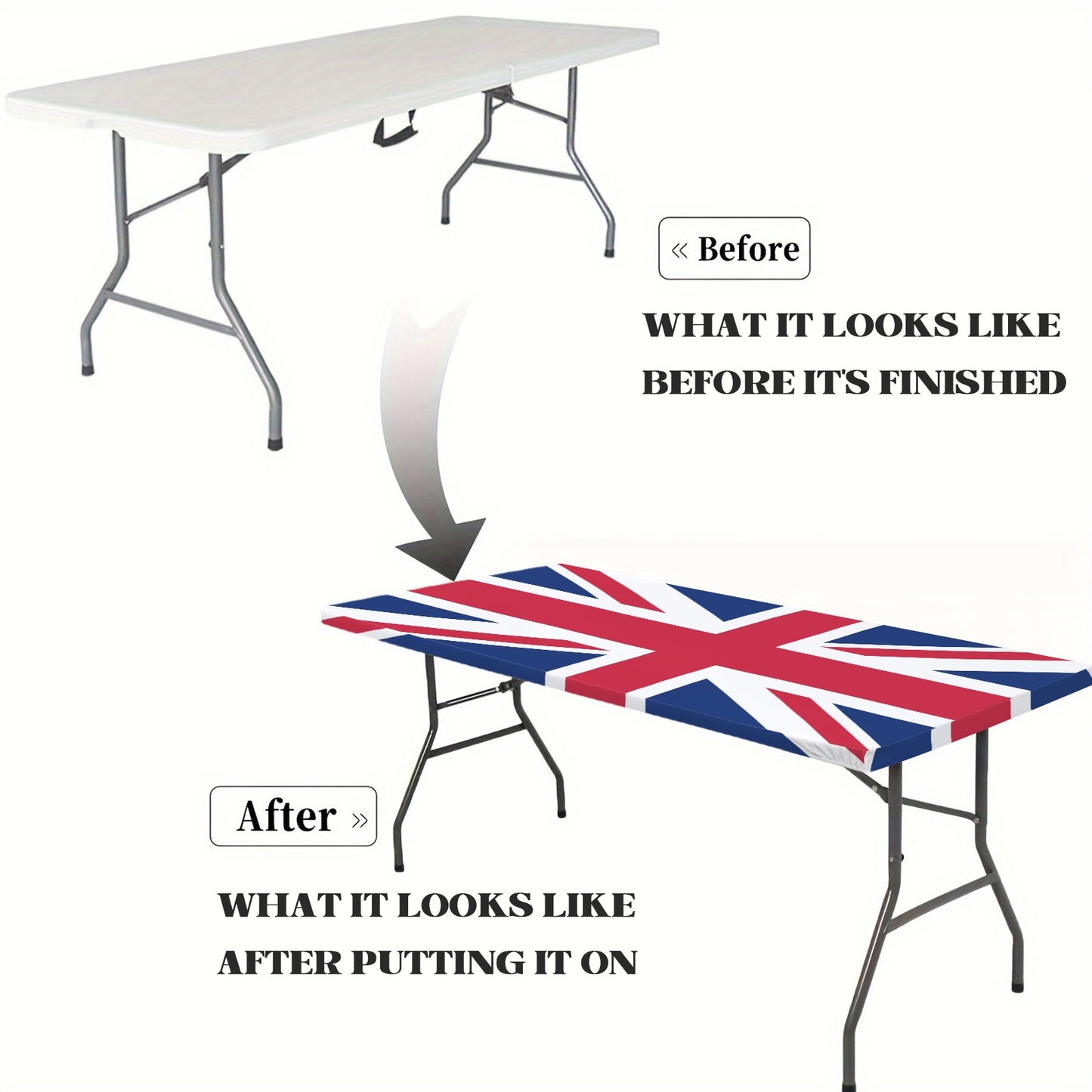 UK/Great Britain Flag Inspired Custom Elastic Fitted Tablecloth 72x30 inch (Made in the USA)