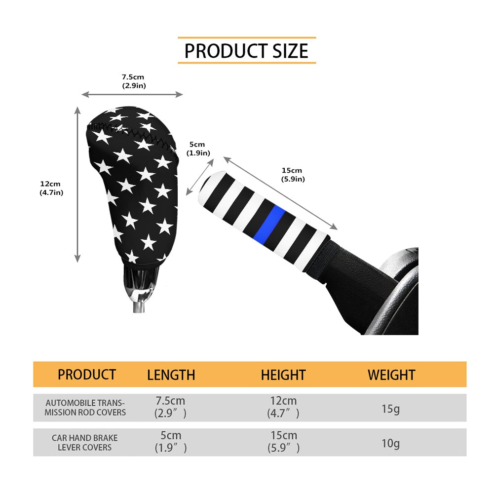 Thin Blue Line Flag Inspired Gear Lever Cover+Hand Brake Cover