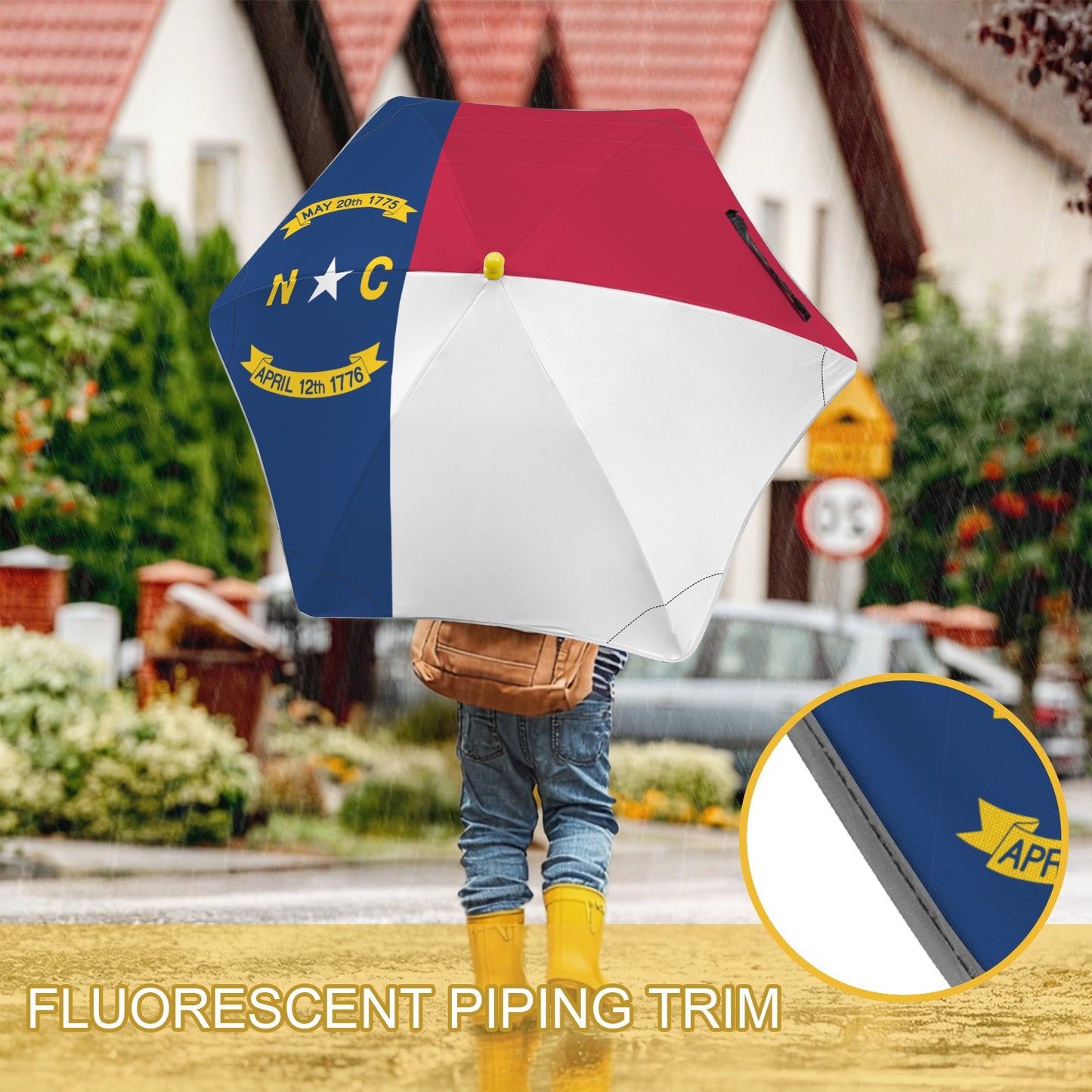 North Carolina Flag Inspired Kids Safe Round Corner Umbrella