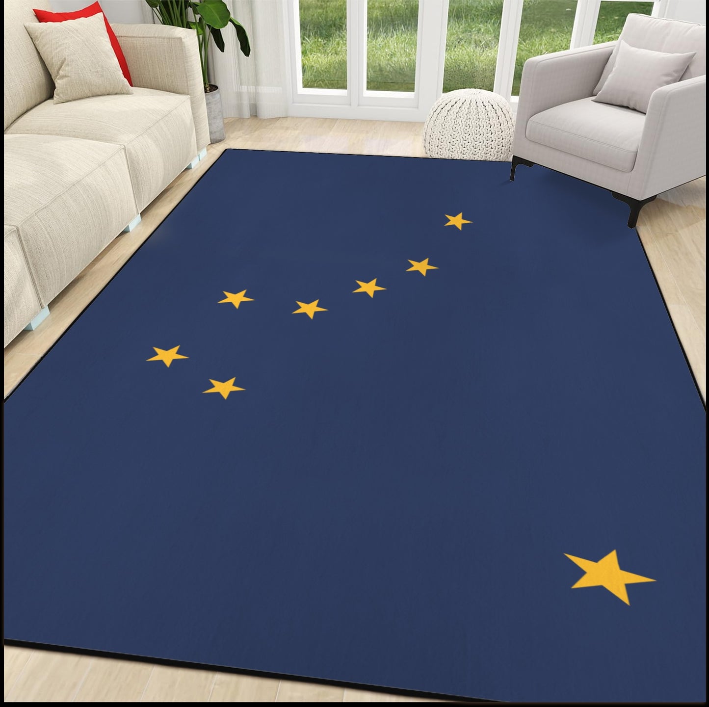 Alaska Flag Inspired 84x60 Inch Area Rug with Black Binding (Made in the USA)