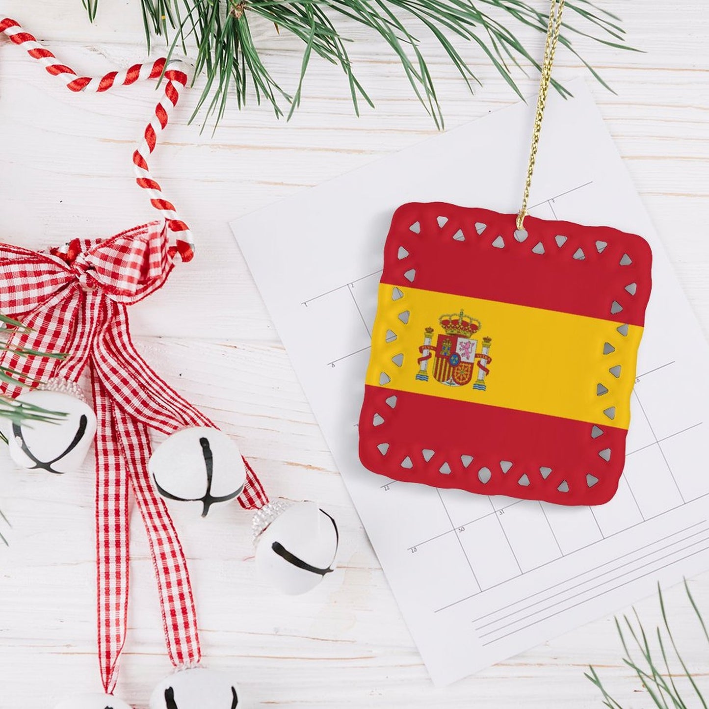 Spain Flag Inspired Square Ceramic Ornament Made in the USA