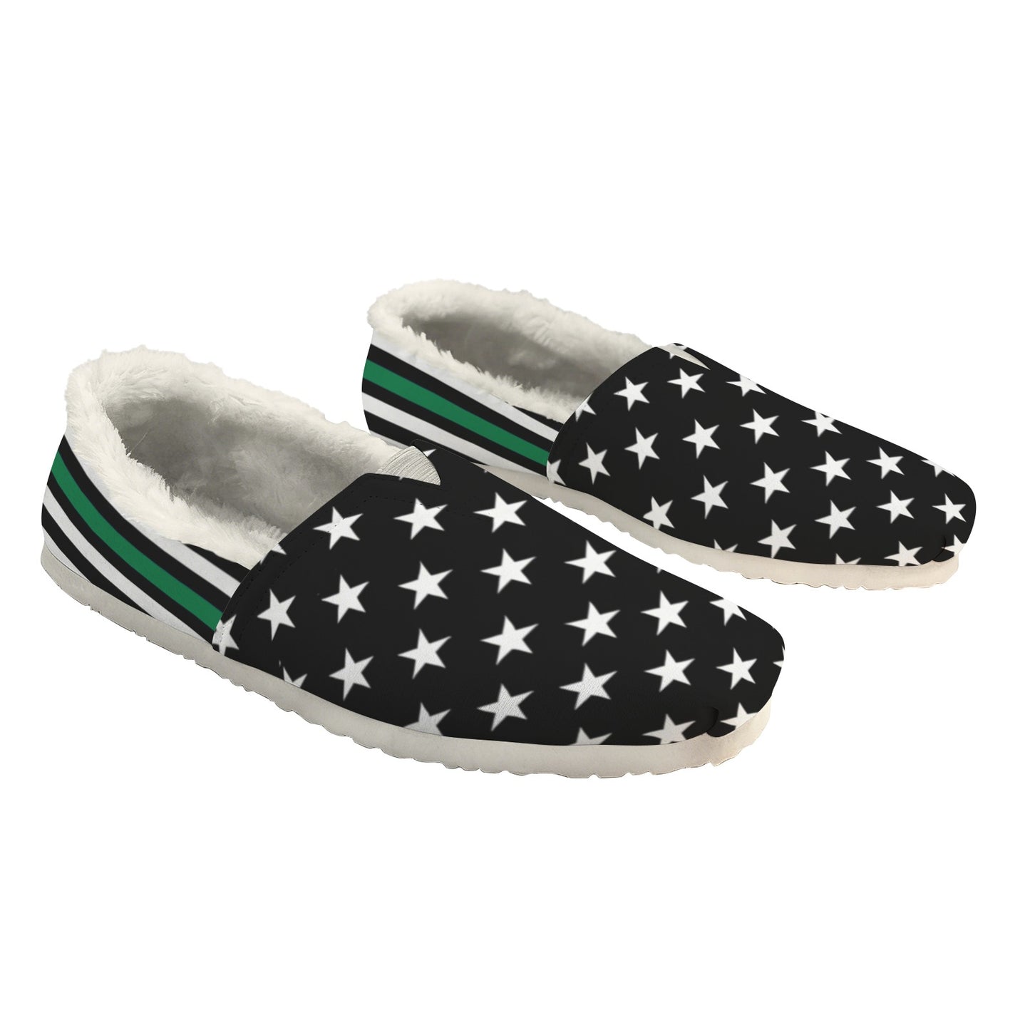 Thin Green Line Flag Inspired Women's Fleece-Lined Canvas Slip-On