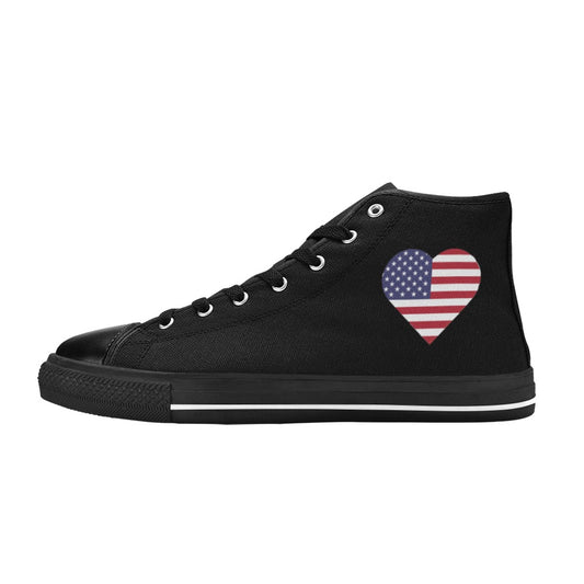 USA/American Flag Inspired Heart Mens High Top Canvas Shoes