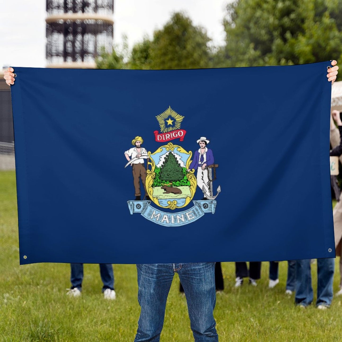 Maine Flag Inspired Wall Mount Flag with Four Grommets (35x59 in)