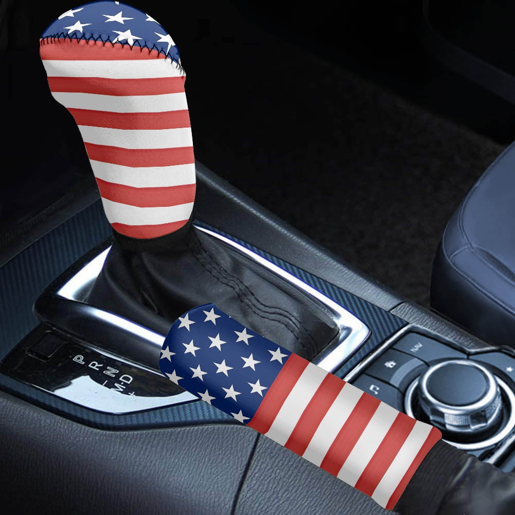 USA/American Flag Inspired Gear Lever Cover+Hand Brake Cover