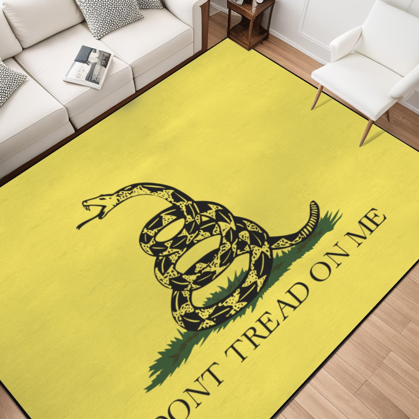 Gadsden Flag Inspired 84x60 Inch Area Rug with Black Binding (Made in the USA)