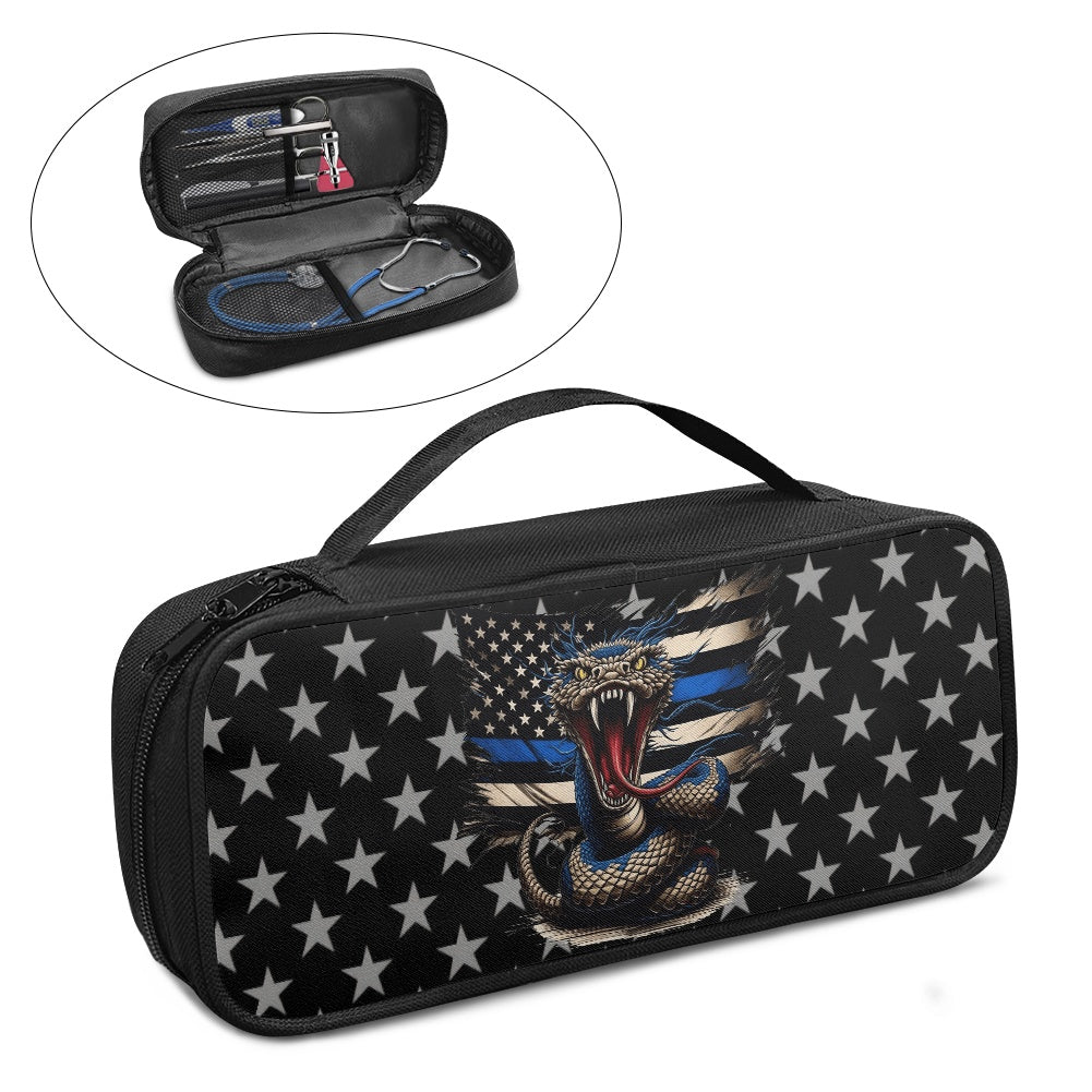 Thin Blue Line Flag Inspired Snake Stethoscope Storage Bag