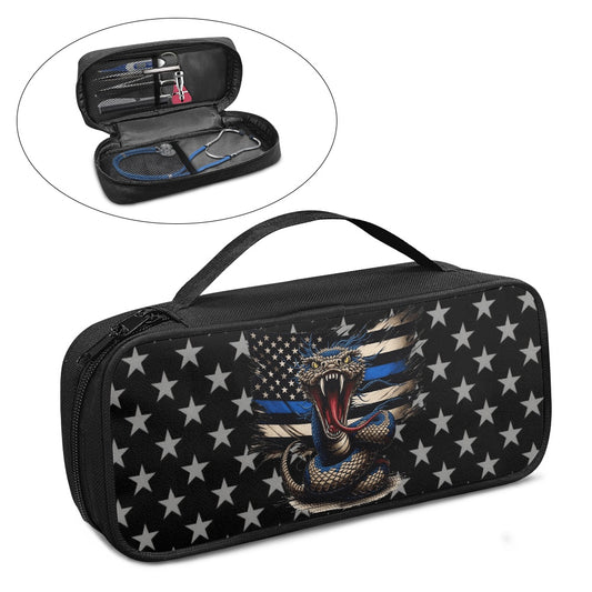 Thin Blue Line Flag Inspired Snake Stethoscope Storage Bag