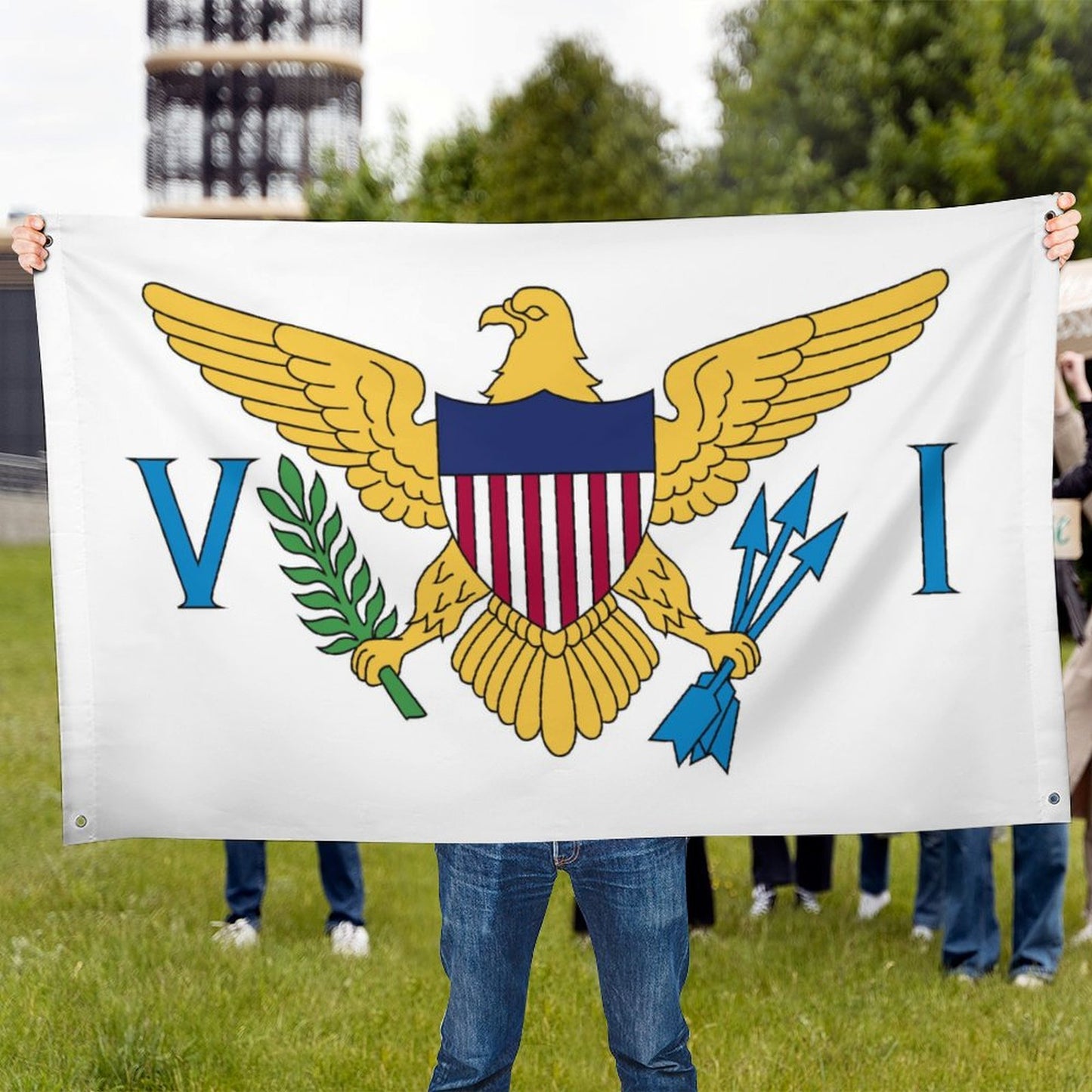 US Virgin Islands Flag Inspired Wall Mount Flag with Four Grommets (35x59 in)