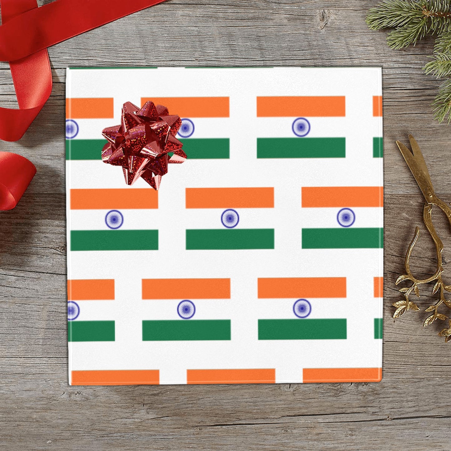 India Flag Inspired Custom Gift Wrapping Paper 58"x 22.5" (4 Rolls)
