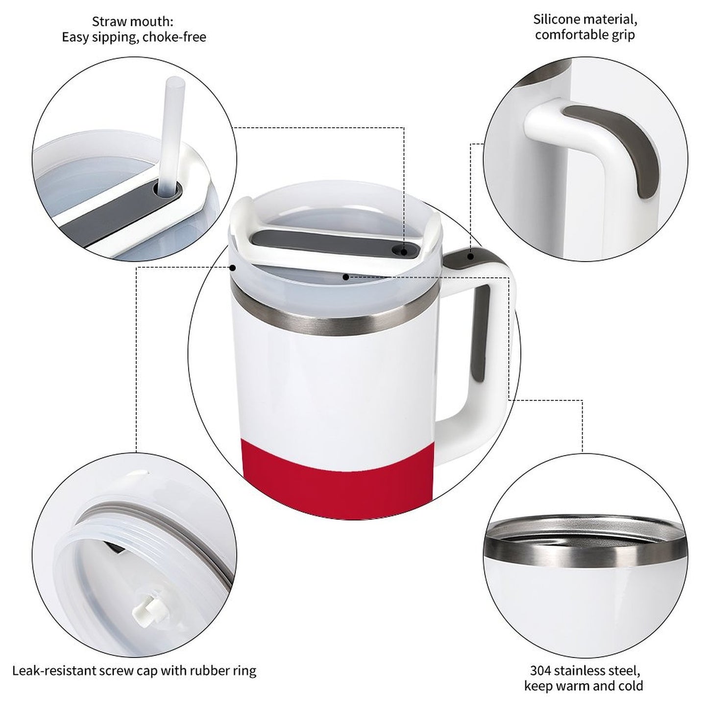 [Brand] insulated mug with straw, silicone handle, leak-proof design.