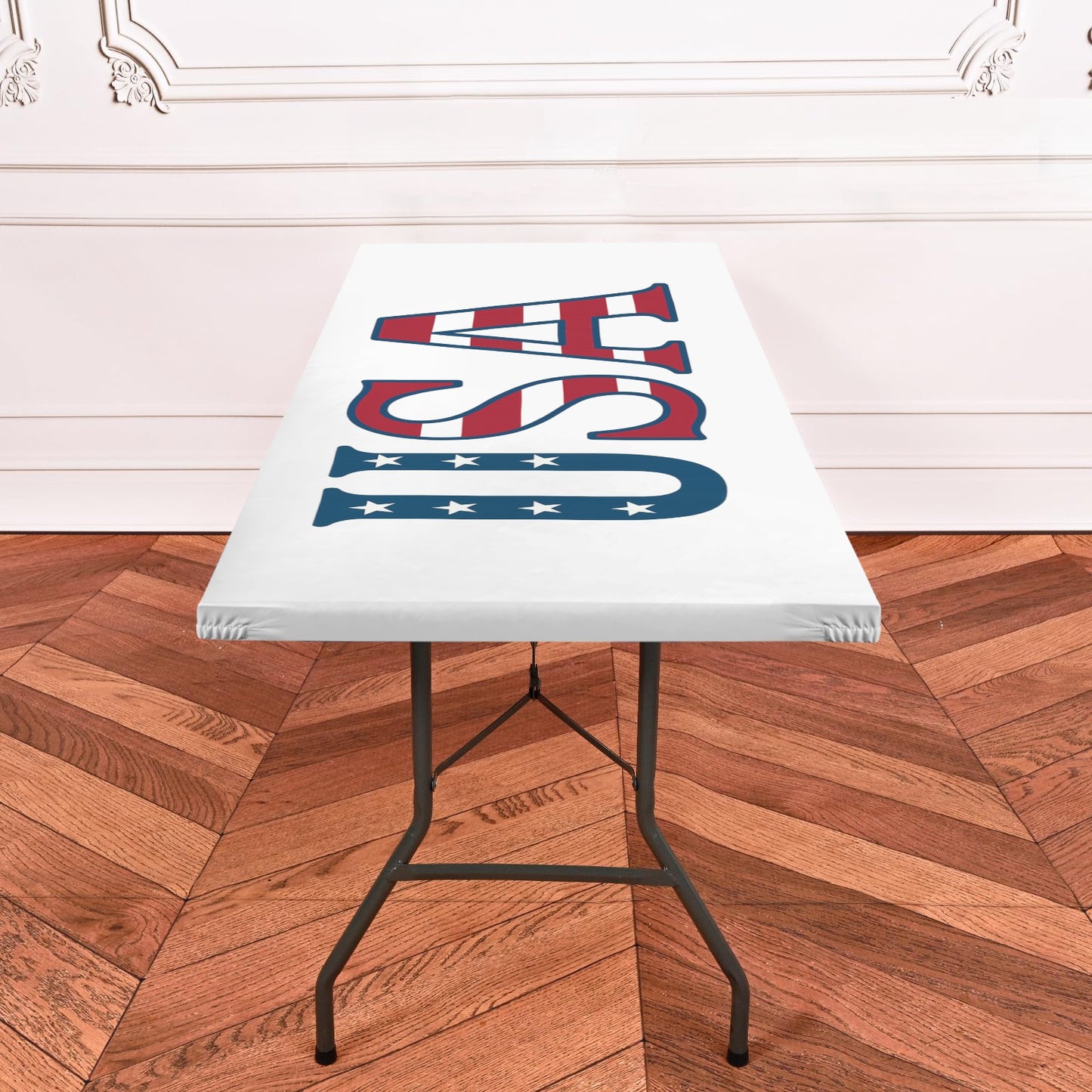 USA/American Flag Inspired "USA" Custom Elastic Fitted Tablecloth 72x30 inch (Made in the USA)