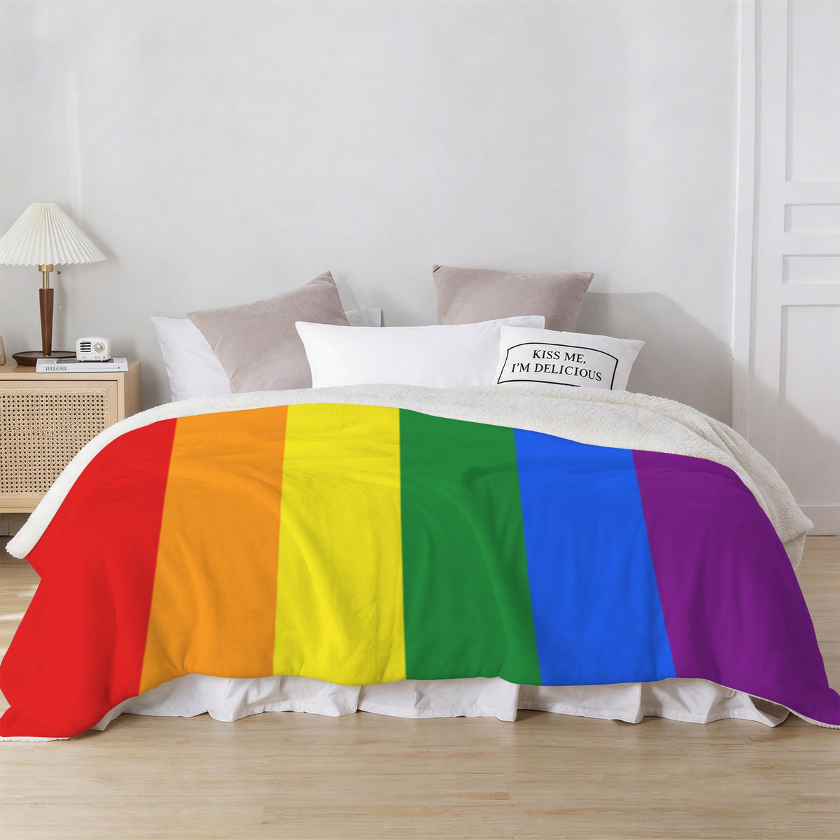 Rainbow Flag Inspired Sherpa Fleece Blanket 90" x 108" | Prtinted in the USA