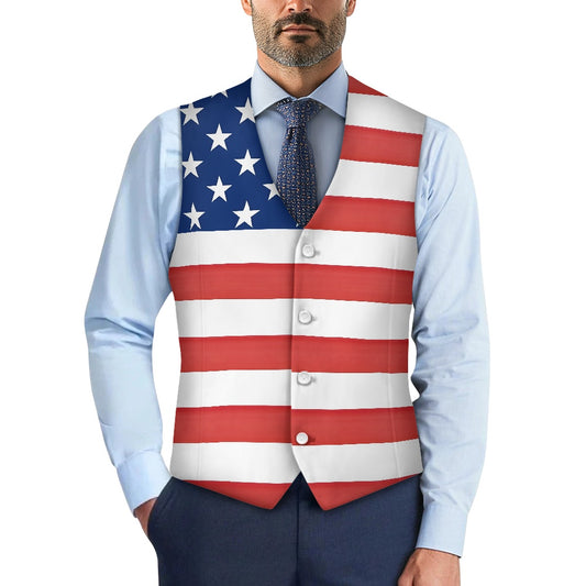 American Flag Inspired Suit Vest | Patriotic Stars & Horizontal Stripes