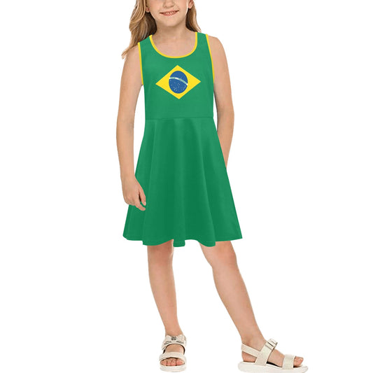 Brazil Flag Inspired Girls' Sleeveless Sundress | Ships from USA