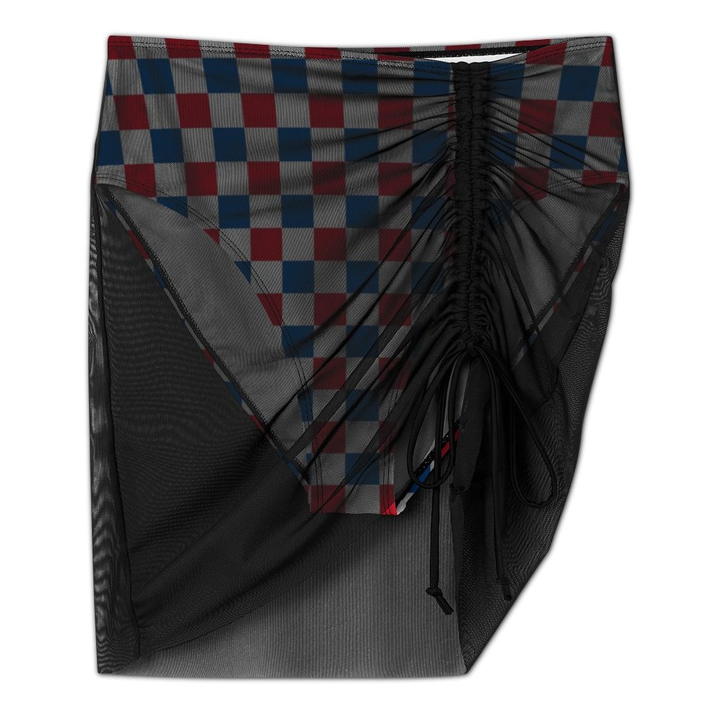 USA/American Flag Inspired Checkered Pattern Women's Mesh Drawstring Skirt and Swimsuit Set