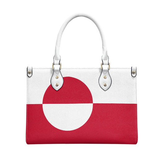 [Brand] handbag featuring Greenland flag design, red and white.